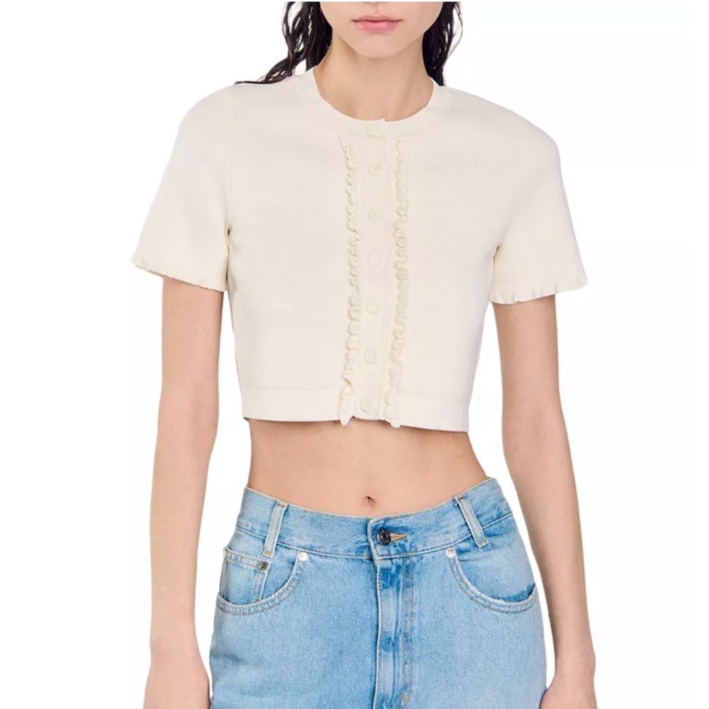 NWT Sandro Lollia Cream Short Sleeve Cardigan